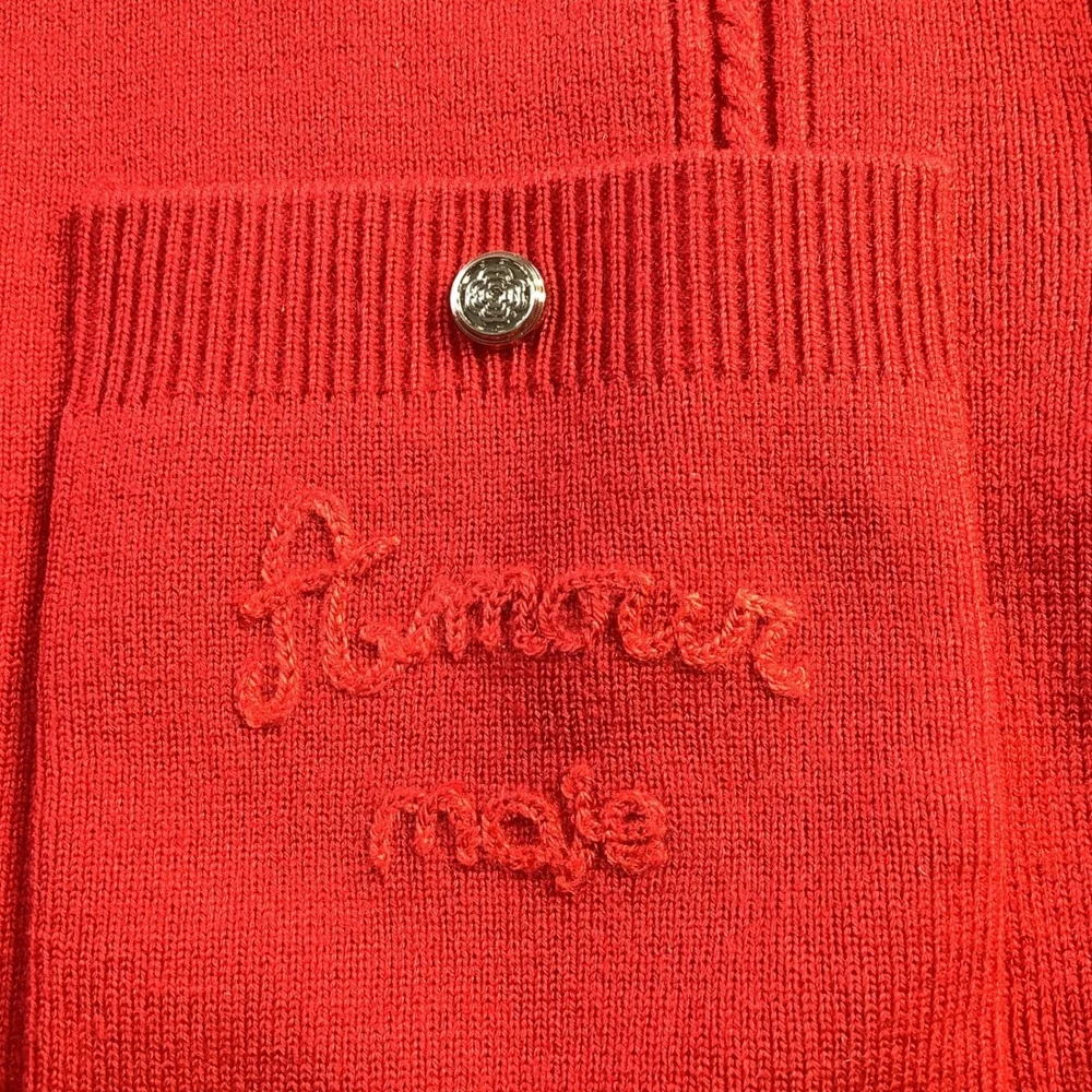 Maje Mizoly Red‎ Wool Blend Embroidered Polo Sweater Gold Buttons Size 1 NWT